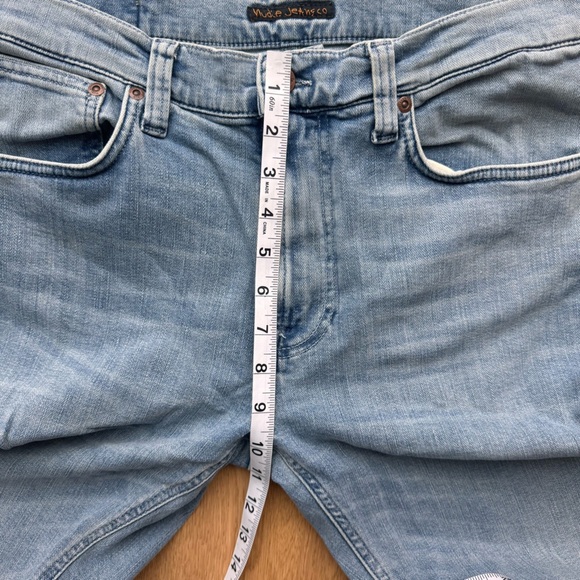NUDIE JEANS  LEAN DEAN FADED REGULAR-FIT JEANS IN LIGHT BROKEN INDIGO-32 - Picture 14 of 16